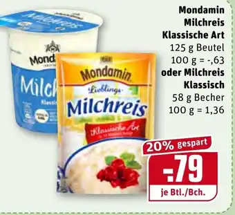 REWE Center Mondamin Milchreis Klassische Art 125g Beutel oder Milchreis Klassisch Angebot