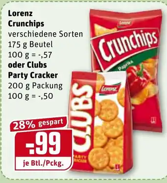 REWE Center Lorenz Crunchips 175g oder Clubs Party Cracker 200g Angebot