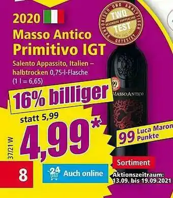 Norma 2020 Masso Antico Primitvo Igt Angebot