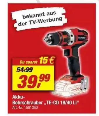 toom Baumarkt Akku-bohrschrauber „te-cd 18 40 Li” Angebot