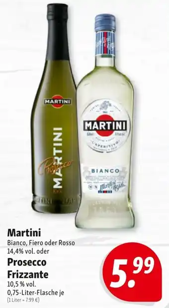 Nah & Frisch Martini, Prosecco Frizzante 0,75 Liter Flasche Angebot