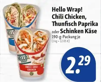 Nah & Frisch Hello Wrap! Chili Chicken, Thunfisch Paprika oder Schinken Käse 190 g Packung Angebot