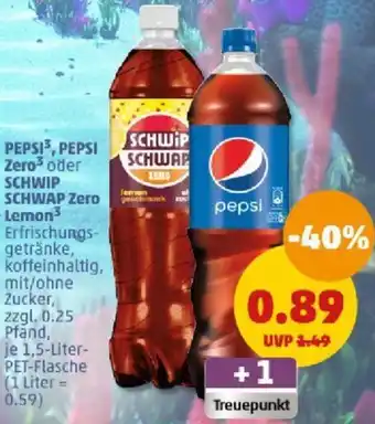 PENNY PEPSI, PEPSI Zero oder SCHWIP SCHWAP Zero Lemon 1,5 Liter Angebot