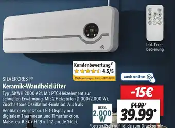 Lidl SILVERCREST Keramik-Wandheizlüfter SKWH 2000 A2 Angebot