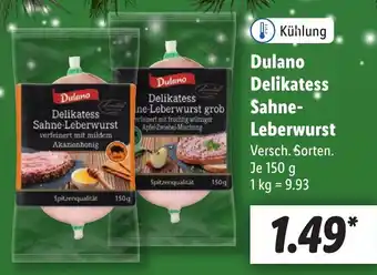 Lidl Dulano Delikatess Sahne Leberwurst 150 g Angebot