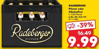 Kaufland RADEBERGER Pilsner oder Alkoholfrei Ka. 20 x 0,5-I-FI. Angebot