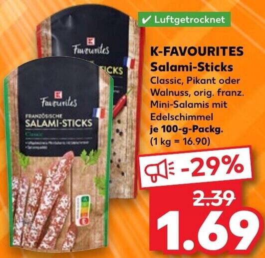 KFAVOURITES SalamiSticks 100 g Packg. Angebot bei Kaufland