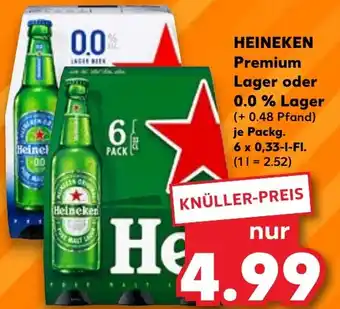 Kaufland HEINEKEN Premium Lager oder 0.0 % Packg. 6x0,33 L-Fl. Angebot