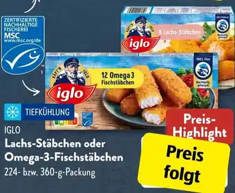 Aldi Süd IGLO Lachs-Stäbchen oder Omega-3-Fischstäbchen 224-360 g Packung Angebot