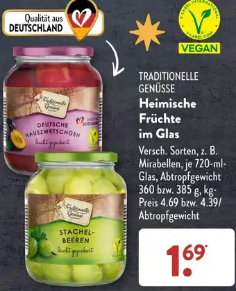 Aldi Süd TRADITIONELLE GENÜSSE Heimische Früchte im Glas 720 ml Glas Angebot