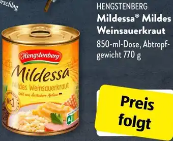 Aldi Süd HENGSTENBERG Mildessa Mildes Weinsauerkraut 850 ml Dose Angebot