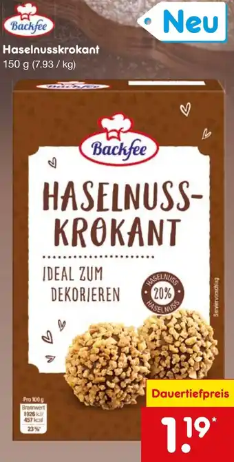 Netto Marken-Discount Backfee Haselnusskrokant 150 g Angebot