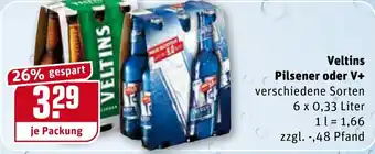 REWE Center Veltins Pilsener oder V+ 6x0,33L Angebot