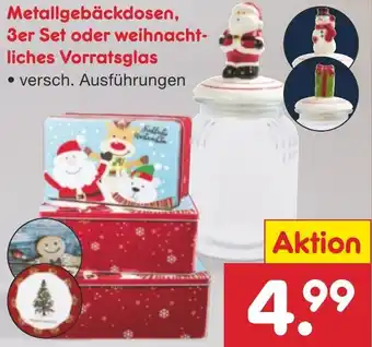 Netto Marken-Discount Metallgebäckdosen, 3er Set oder weihnachtliches Vorratsglas Angebot