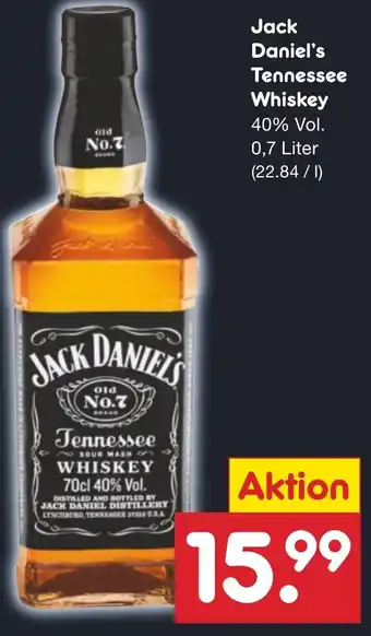 Netto Marken-Discount Jack Daniel's Tennessee Whiskey 0,7 Liter Angebot