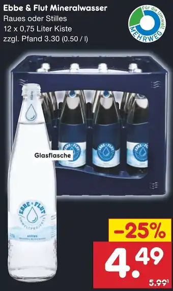 Netto Marken-Discount Ebbe & Flut Mineralwasser 12 x 0,75 Liter Kiste Angebot