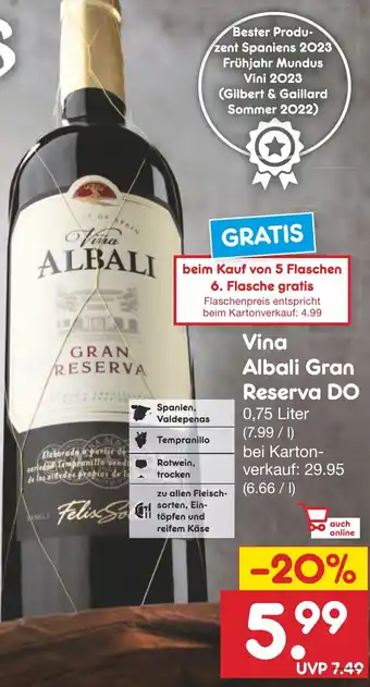 Netto Marken-Discount Vina Albali Gran Reserva DO 0,75 Liter Angebot