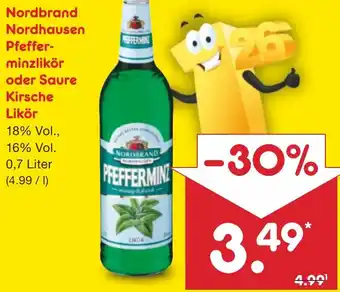 Netto Marken-Discount Nordbrand Nordhausen Pfefferminzlikör oder Saure Kirsche Likör 0,7 Liter Angebot