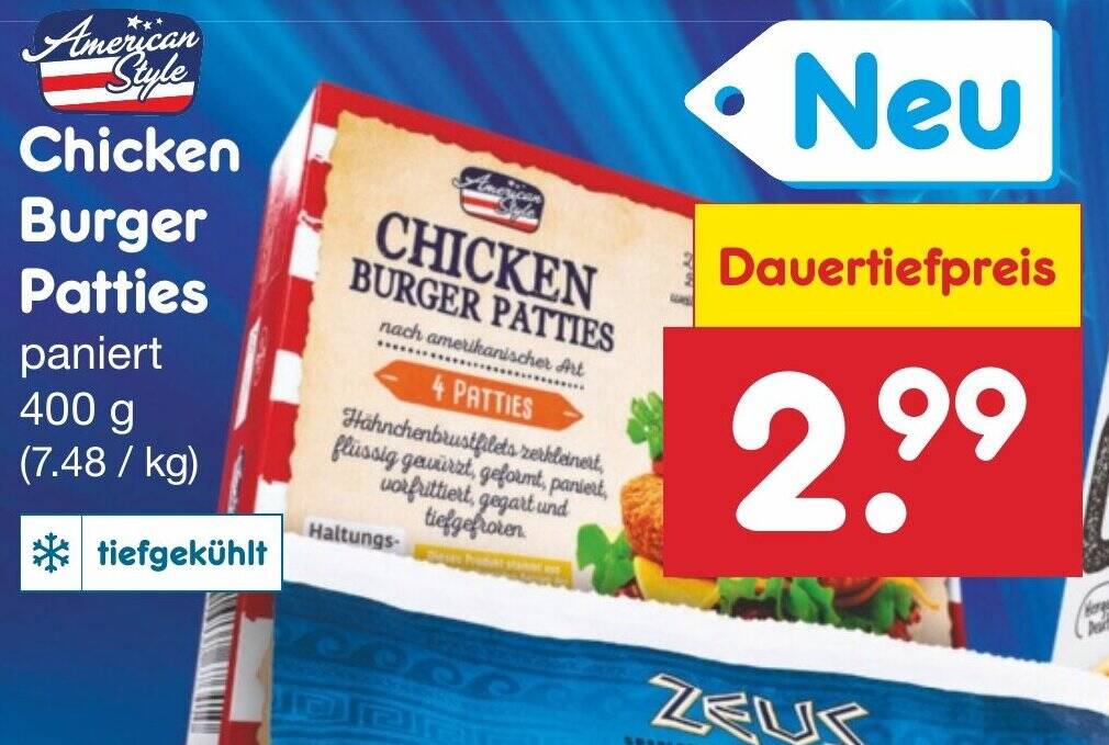 American Style Chicken Burger Patties 400 g Angebot bei Netto Marken
