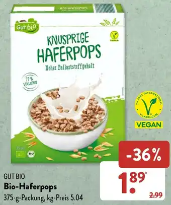 Aldi Süd GUT BIO Bio-Haferpops 375 g Packung Angebot