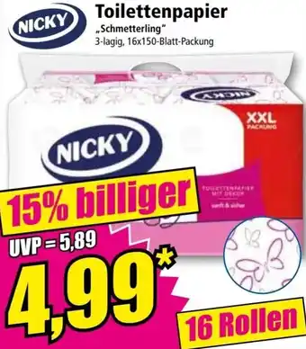 Norma NICKY Toilettenpapier 16x150 Blatt Packung Angebot