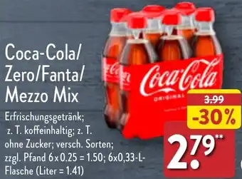 Aldi Nord Coca-Cola/ Zero/Fanta/ Mezzo Mix 6x0,33 L Flasche Angebot