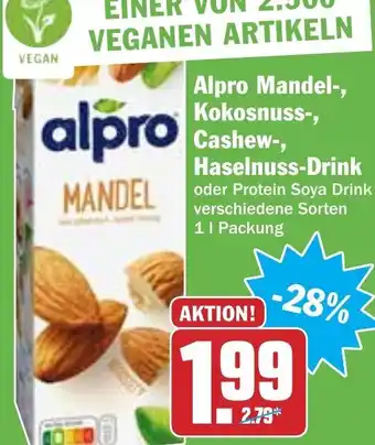 Hit Alpro mandel-, kokosnuss-, cashew-, haslnuss-drink Angebot