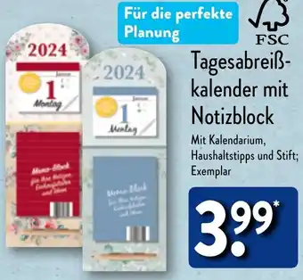 Aldi Nord Tagesabreißkalender mit Notizblock Angebot