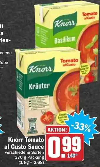 Hit Knorr tomato al gusto sauce 370g Angebot