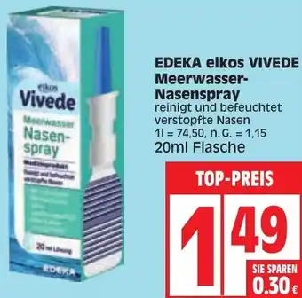 Edeka EDEKA elkos VIVEDE Meerwasser-Nasenspray 20ml Flasche Angebot