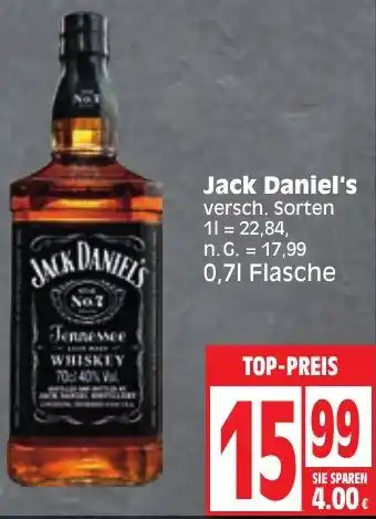 Edeka Jack Daniel's 0,7 L Flasche Angebot