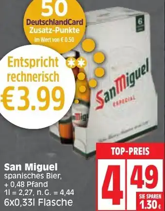 Edeka San Miguel spanisches Bier 6x0,33 L Flasche Angebot