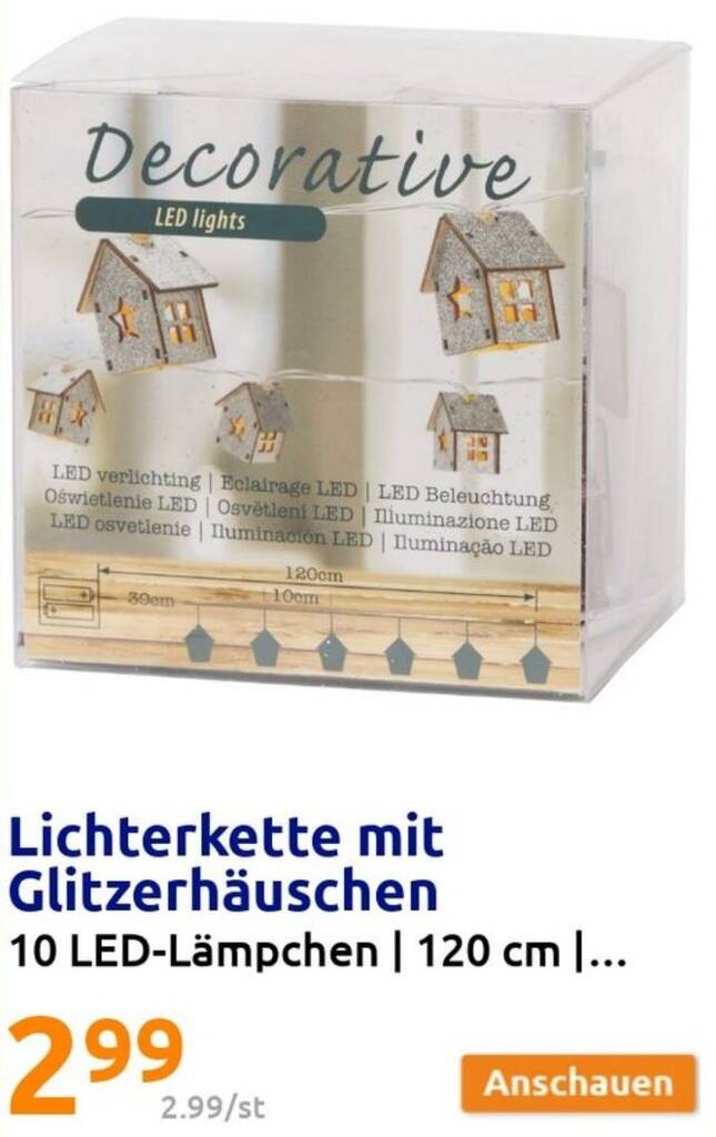 Lichterkette mit Glitzerhäuschen 10 LED-Lämpchen | 120 cm Angebot bei