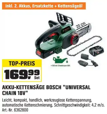 OBI BOSCH AKKU-KETTENSÄGE "UNIVERSAL CHAIN 18V" Angebot