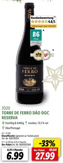 Lidl 2020 TORRE DE FERRO DÃO DOC RESERVA 0,75-l-Flasche Angebot