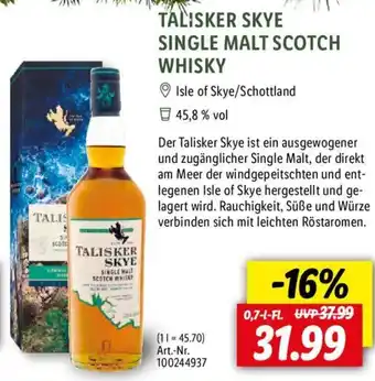 Lidl TALISKER SKYE SINGLE MALT SCOTCH WHISKY 0,7 L-Fl. Angebot