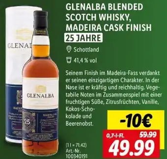 Lidl GLENALBA BLENDED SCOTCH WHISKY, MADEIRA CASK FINISH 0,7 L-Fl. Angebot