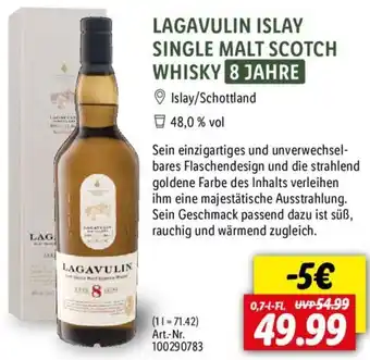 Lidl LAGAVULIN ISLAY SINGLE MALT SCOTCH WHISKY 8 JAHRE 0,7 L-Fl. Angebot