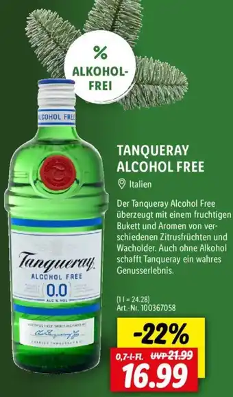 Lidl TANQUERAY ALCOHOL FREE 0,7 L-Fl. Angebot