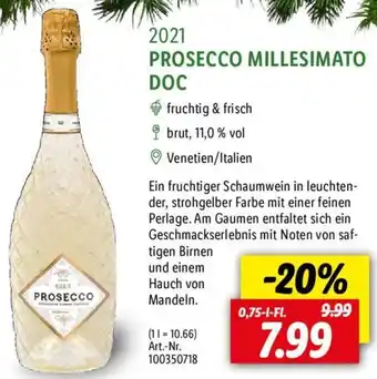 Lidl 2021 PROSECCO MILLESIMATO DOC 0,75 L-Fl. Angebot