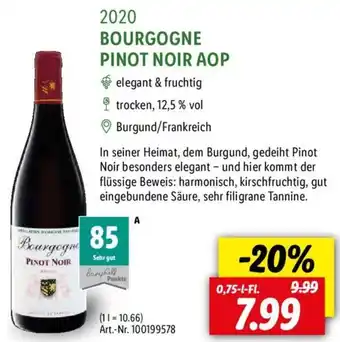 Lidl 2020 BOURGOGNE PINOT NOIR AOP 0,75 L-Fl. Angebot