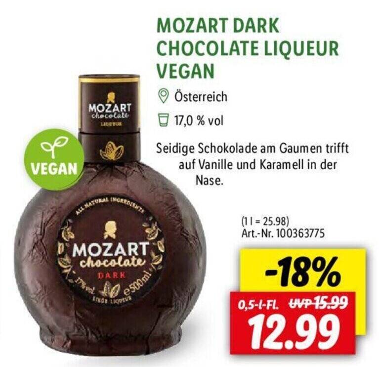 MOZART DARK CHOCOLATE LIQUEUR VEGAN 0,5 LFl. Angebot bei Lidl