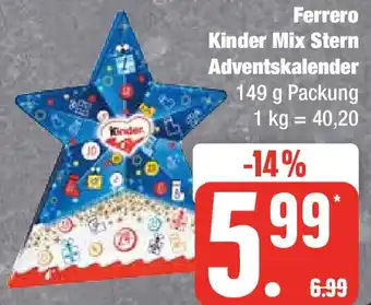 Marktkauf Ferrero Kinder Mix Stern Adventskalender 149 g Packung Angebot