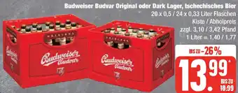 Marktkauf Budweiser Budvar Original oder Dark Lager, tschechisches Bier 20 x 0,5/24 x 0,33 Liter Angebot