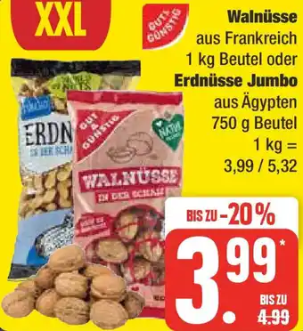 Edeka Gut & Günstig Walnüsse 1 kg Beutel oder Erdnüsse Jumbo 750 g Beutel Angebot