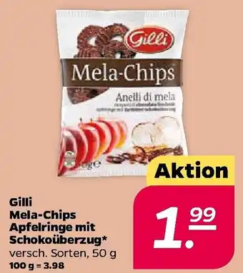 NETTO Gilli Mela Chips Apfelringe mit Schokoüberzug 50g Angebot