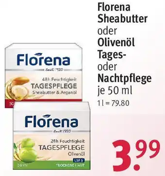 Rossmann Florena Sheabutter oder Olivenöl Tages-oder Nachtpflege 50 ml Angebot