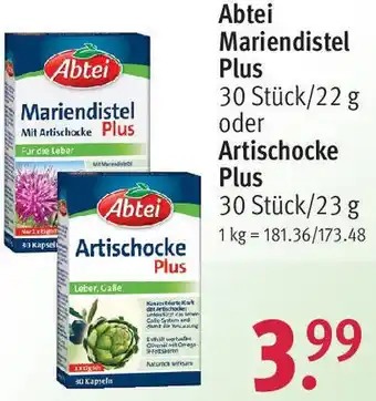 Rossmann Abtei Mariendistel Plus 30 Stück/22 g oder Artischocke Plus 30 Stück/23 g Angebot