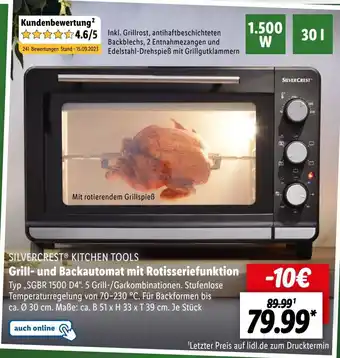 Lidl SILVERCREST KITCHEN TOOLS Grill und Backautomat mit Rotisseriefunktion ,,SGBR 1500 D4" Angebot