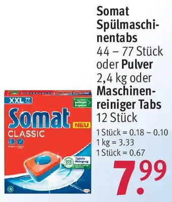 Rossmann Somat Spülmaschinentabs 44-77 Stück oder Pulver 2,4 kg oder Maschinenreiniger Tabs 12 Stück Angebot